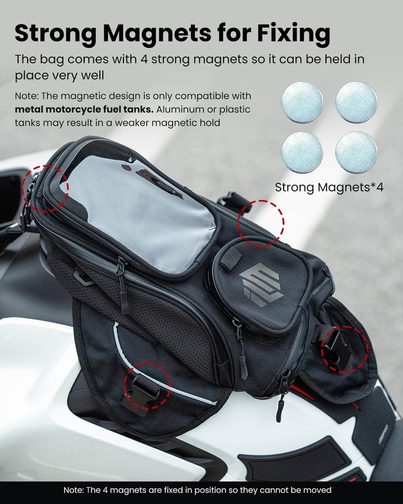 ILM Motorcycle Tank Bag Magnetic 4 Straps Reinforced Fastening Waterproof Touch Screen Phone Pouch Motorbike BT01 - Image 4